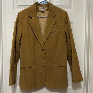 Country Craft‎ Women Tan Corduroy Blazer Jacket VTG 13/14 Rodeo Western Cowgirl